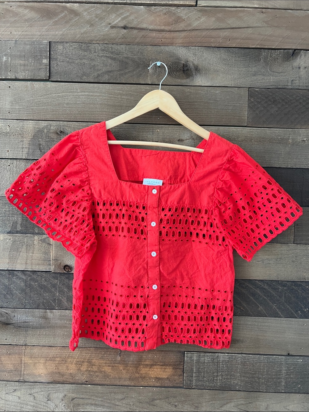 Calypso St. Barth Women's Red-Orange Eyelet Blouse Top Size Medium